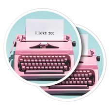2x Vinyl Stickers Pink Vintage Typewriter Love You #51731