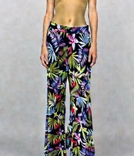 Antthony Woman's Pants Med Black Floral Wide Leg Coastal Resort Vacation Groovy