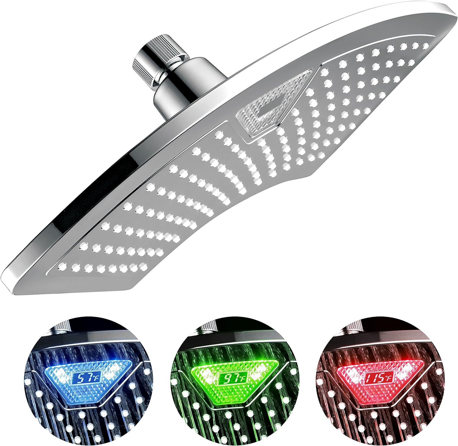 Aquafan 12 Inch All-Chrome Rainfall-Led-Shower-Head with Color-Changing LED/LCD