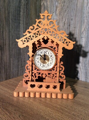 Wood Scrolled Table Top Clock Incredible Wood Work Detailed Signed Works J8