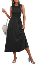 ANRABESS Women's Casual Summer Midi Dress Sleeveless Smocked Sundress Black Med
