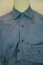 ROBERT GRAHAM DESIGNER LUXURY BLUE EMBOSSED EMBROIDERED DRESS SHIRT SIZE M VGC 