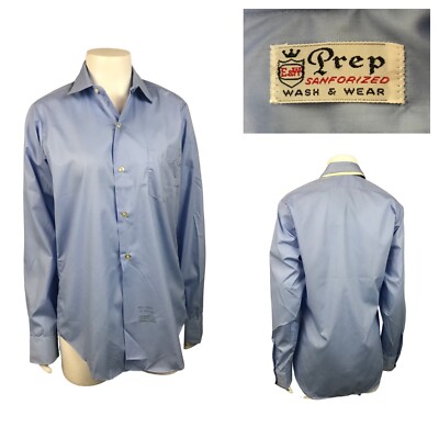 1960s Button Down Shirt 60s NOS Sky Blue Mod Ivy League Slim Fit Shirt  Small