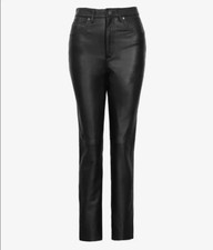 Women's Black Real Sheep Leather High Waist Straight-Leg Pant for Women Gift