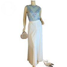 WOMEN'S VINTAGE CIRCA 1990'S J.R. NITES CREAM WIDE LEG BLACK TIE TROUSERS 20W