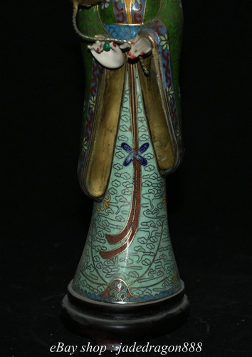12.8" Chinese Copper Cloisonne Enamel Stand Take Lotus Woman Goddess Sculpture - Picture 3 of 12