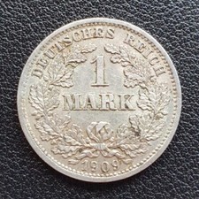 1 Mark Piece 1909 D German Reich Imperial Eagle Old Empire Silver Coin