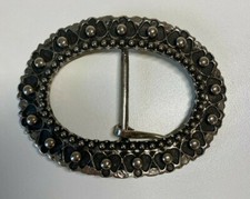 Vintage Silver Oval Shape w/ Design Belt Buckle Made in USA