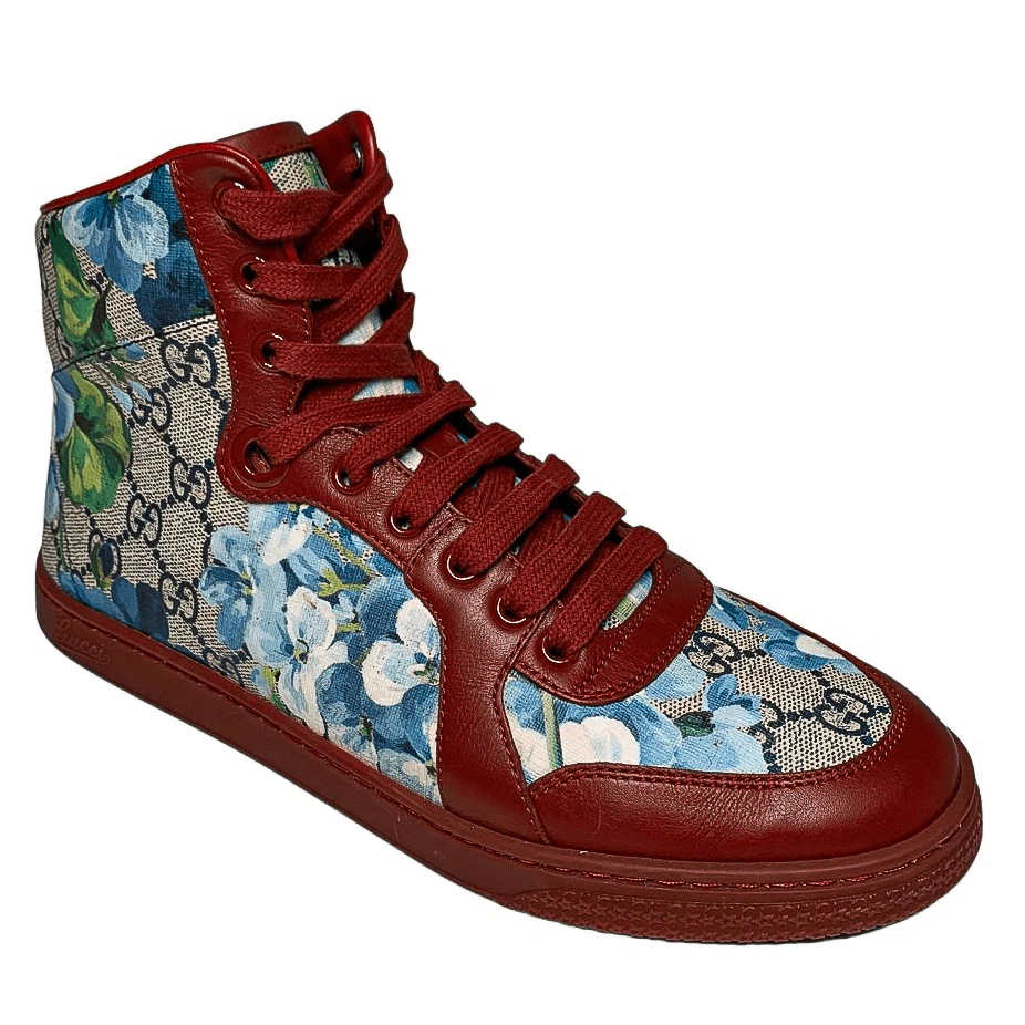 Baskets montantes Gucci Coda Bloom rouge EU 38,5 US 8,5 bleu floral logo suprême GG