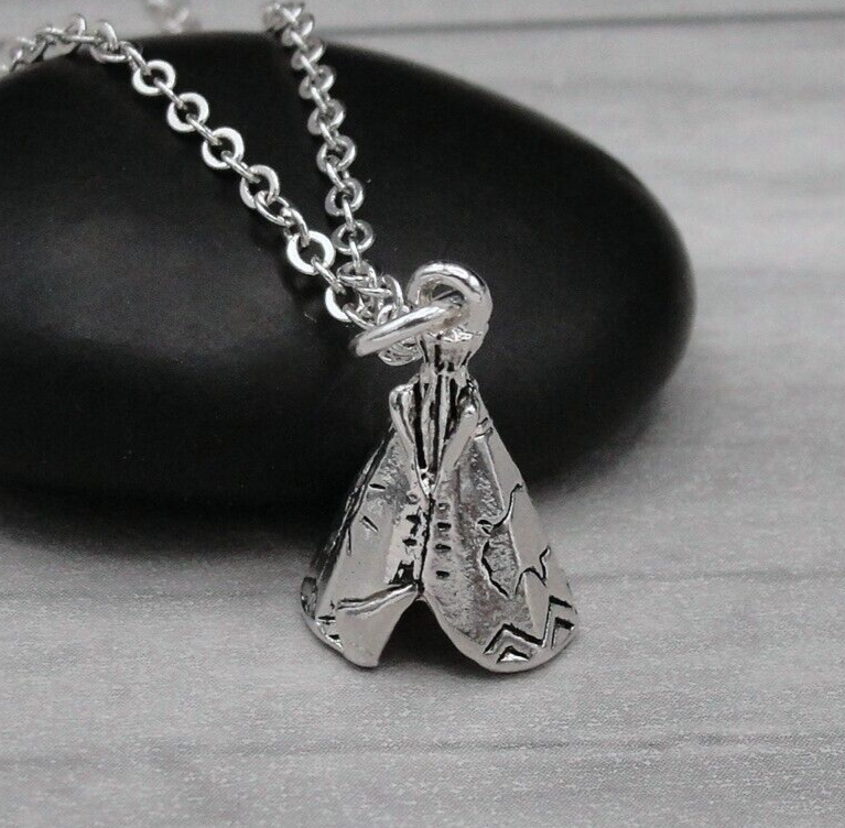 Silver 3D Tepee Necklace Tipi Necklace Teepee Charm Native
