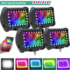 4 inch LED Pods Work Light BAR Multi-Color Chasing RGB Halo Strobe FIT For SUV m
