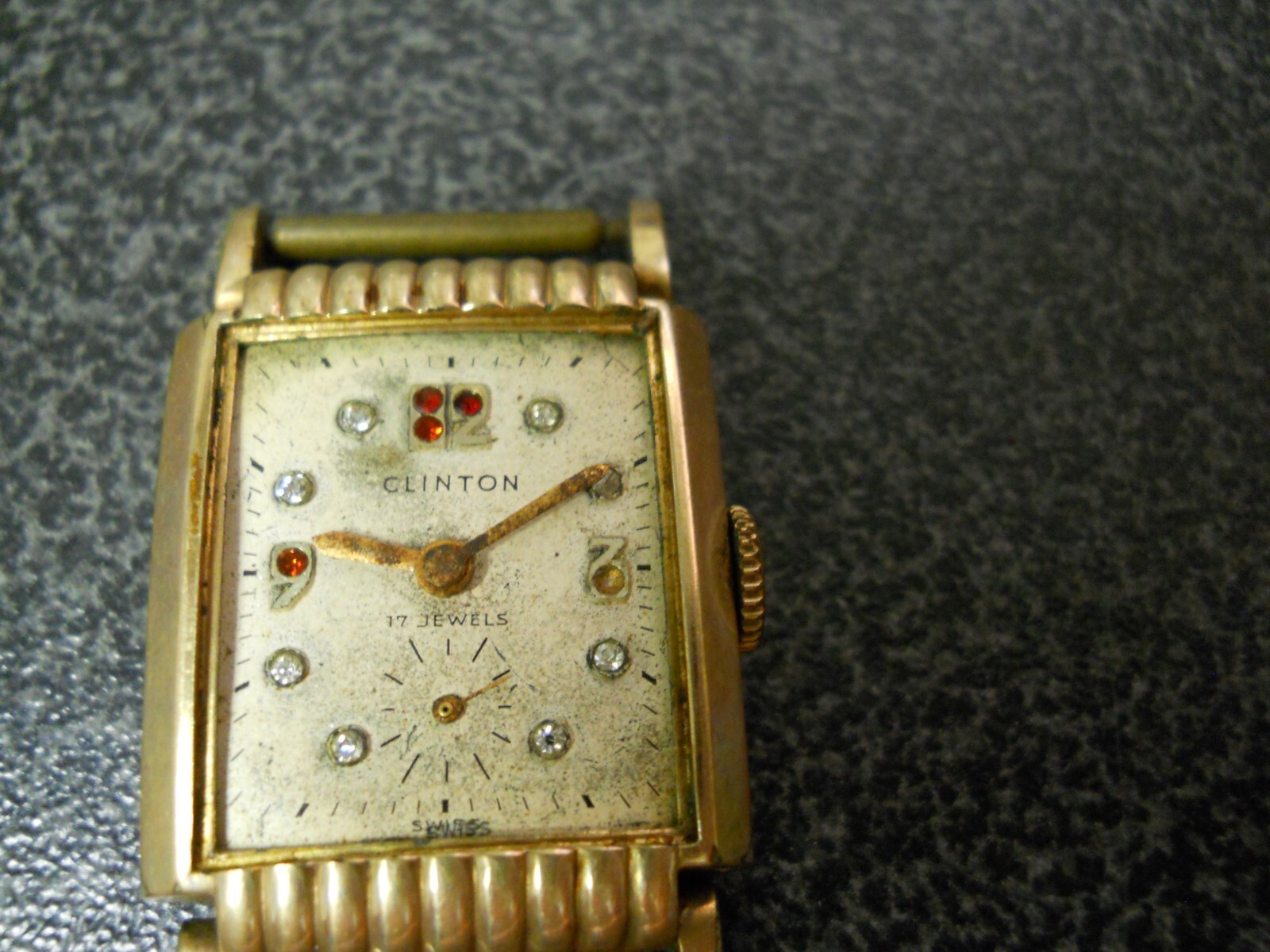 Gold Tone Clinton 17 Jewels Watch Face Diamonds Rubies for Parts ...