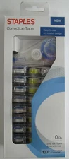 10-PACK STAPLES 51666 TOPWINDER CORRECTION TAPE CONTOURED WHITE .19" x 26' EACH