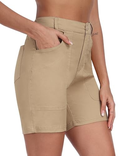 Women's Cargo Bermuda Shorts Above-Knee Cotton Elastic Waist Hiking Shorts - Picture 4 of 8