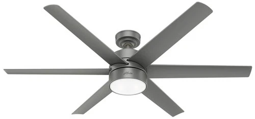 60" Hunter Solaria Silver LED Damp Rated Ceiling Fan with Wall Control - Picture 2 of 10