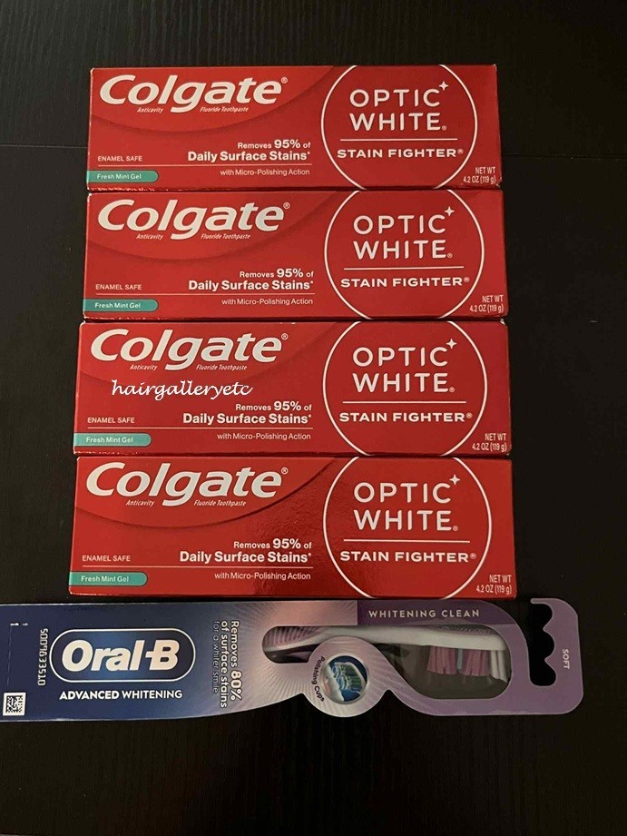 4 Colgate Optic White Toothpaste Fresh Mint + Oral B Toothbr