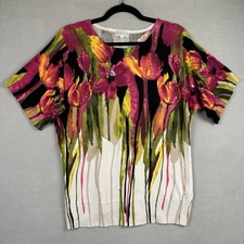 Joseph A Floral Knit Sweater Women s Sz XL Pi...