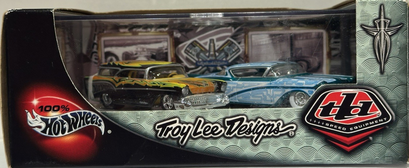 2002 100% HOT WHEELS, TROY LEE DESIGNS,  1957 CADI ELDORADO, 1957 CHEVY NOMAD