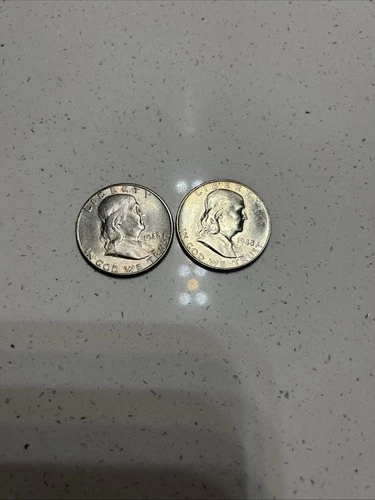 2 UNCIRCULATED 1948-D FRANKLIN SILVER HALF DOLLARS