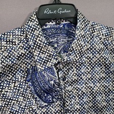 Robert Graham Shirt Button Front XL Navy Paisley Stretch Luxury NWT