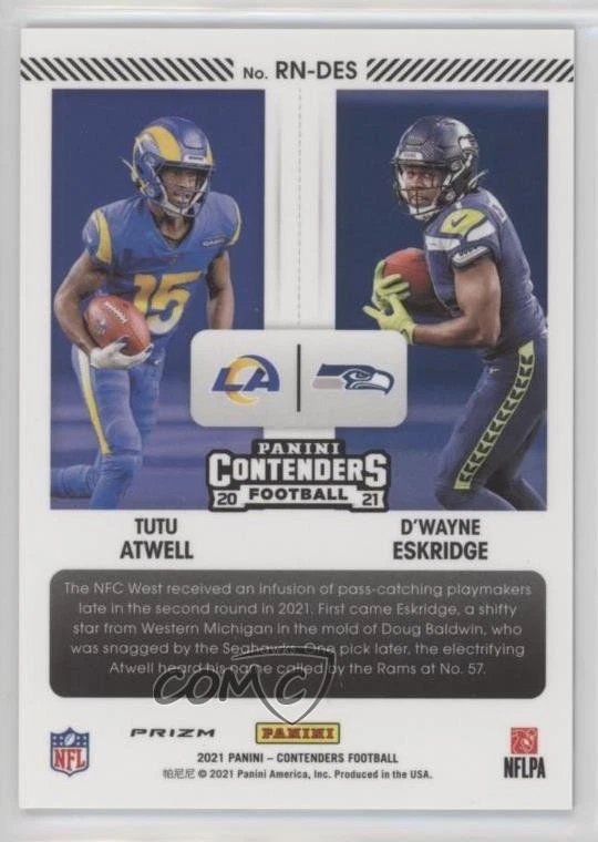2021 Contenders Optic Round Numbers D'Wayne Eskridge Tutu Atwell Rookie RC - Image 2 of 3