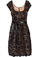 Oscar De La Renta Black Floral Lace Dress Bead Sequins Bow Runway US 10 L NWOT