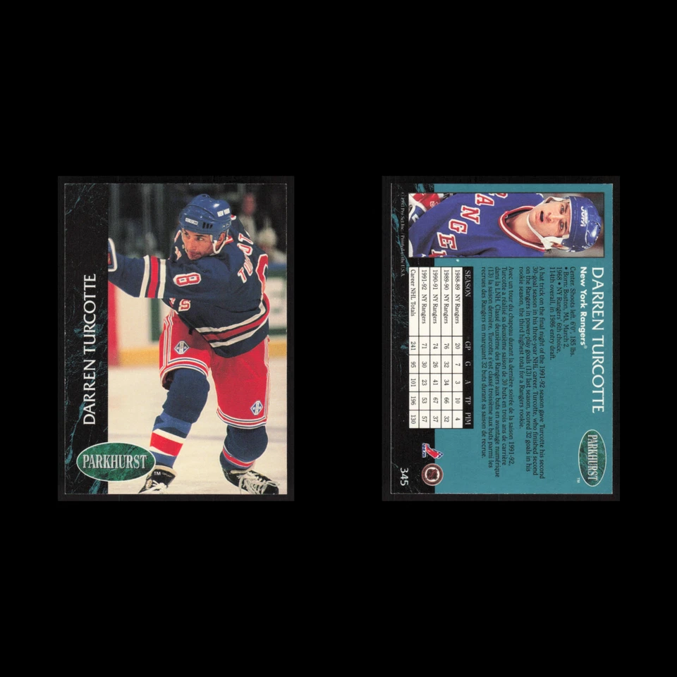 Darren Turcotte #345 1992 Parkhurst New York Rangers Hockey Card NHL NM - Image 3 of 3