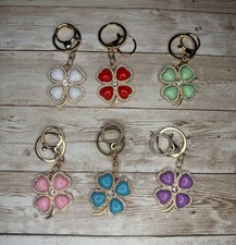 Rhinestone Four Leaf Clover Keychain Bag / Purse Charm Backpack Choose Color