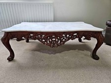 Marble Top Coffee Table – Solid Carved Wood