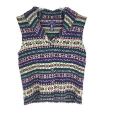 Vintage Chaps Sweater Vest Button Front Collared Fair Isle Preppy Cottagecore L
