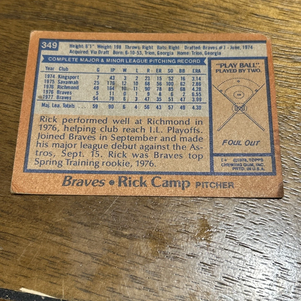 1978 Topps Rick Camp #349 Error Card Rare Pink  Negative - Image 2 of 2