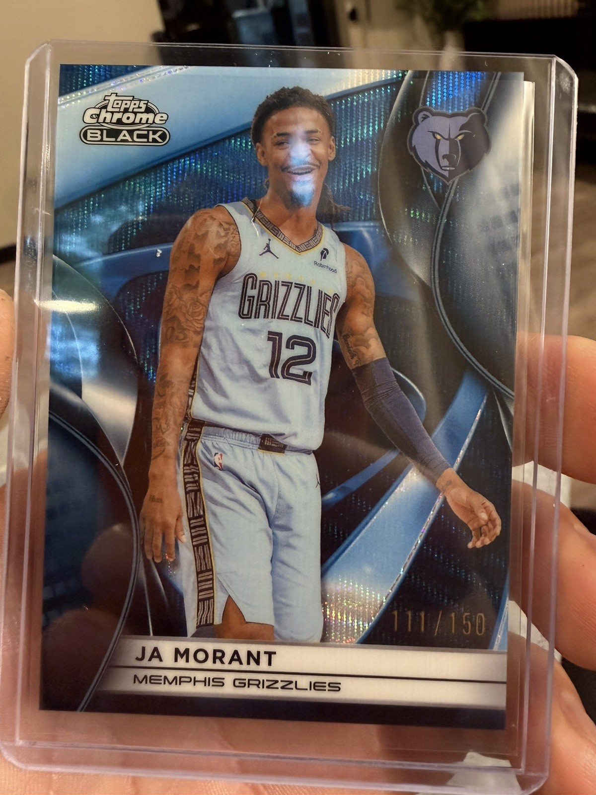 2025-26 Topps Chrome Black #65 Ja Morant Blue Wave Refractor 111/150 Memphis