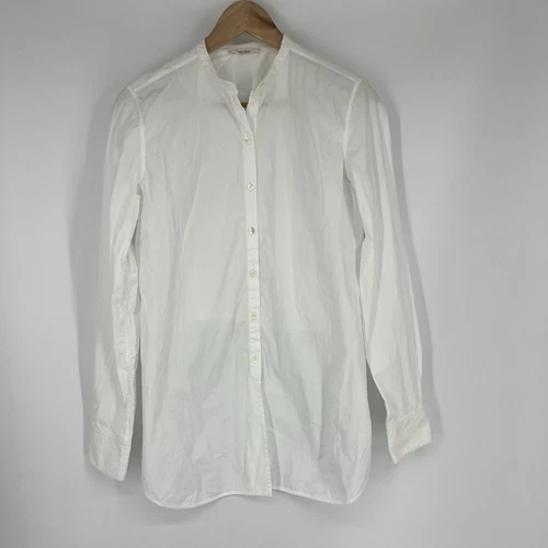 Camicia elegante Celine taglia 40 donna bianca blusa con bottoni fascia colletto crop back