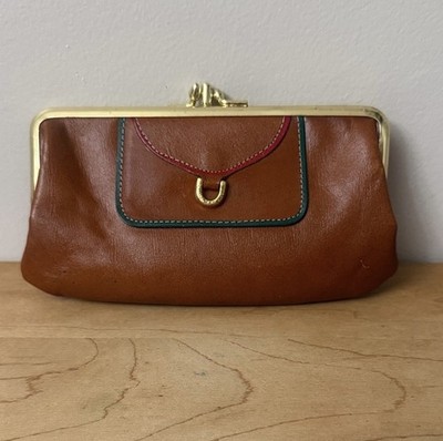 Vintage MCM Rolfs La Garde  Brown  Leather 3 Compartment Kiss lock Coin Purse