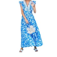 Sheridan French Stacey Maxi Dress Womens S Azul Wildflower Blue White Coastal