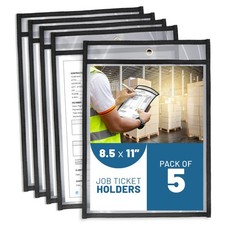 5 Pack Job Ticket Holders 8.5x11 - Work Order Plastic Sleeves for Documents - 8