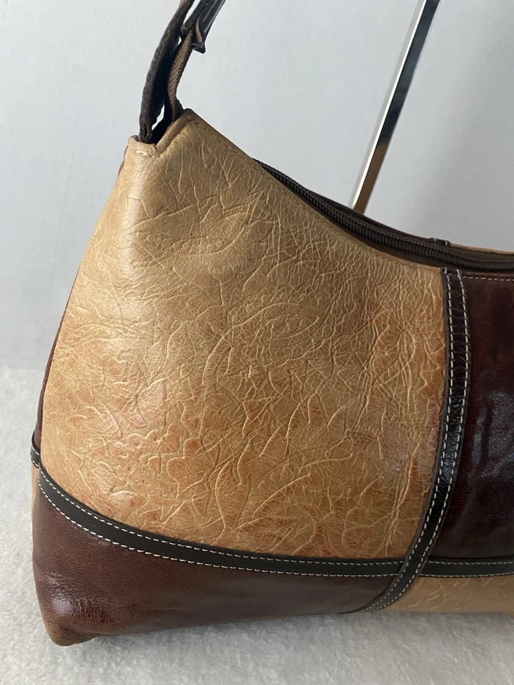 复古真皮拼布手提包单肩包花卉浮雕 — 第 3/4 张图片