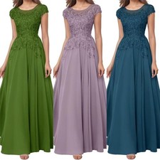Chiffon Ball Gown Short Sleeves Mother of The Bride Dress Lace Prom Gowns