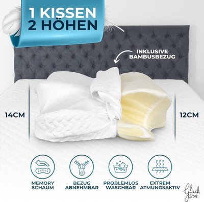Glückstoff Orthopädisches Nackenstützkissen Memory Foam Ergonomisch 60x40 Weiß