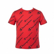 Champion Kids Red All Over Logo Print Short Sleeve T Shirt, Size 4, NWT