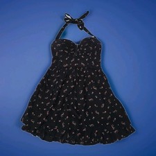 GUESS Floral Print Halter Mini Cocktail Dress in Jet Black Multi  Sz: 9