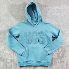 UGG RTW Fuzzy Logo Teal Hoodie Sweatshirt Womens Sz Small Kangaroo Pocket