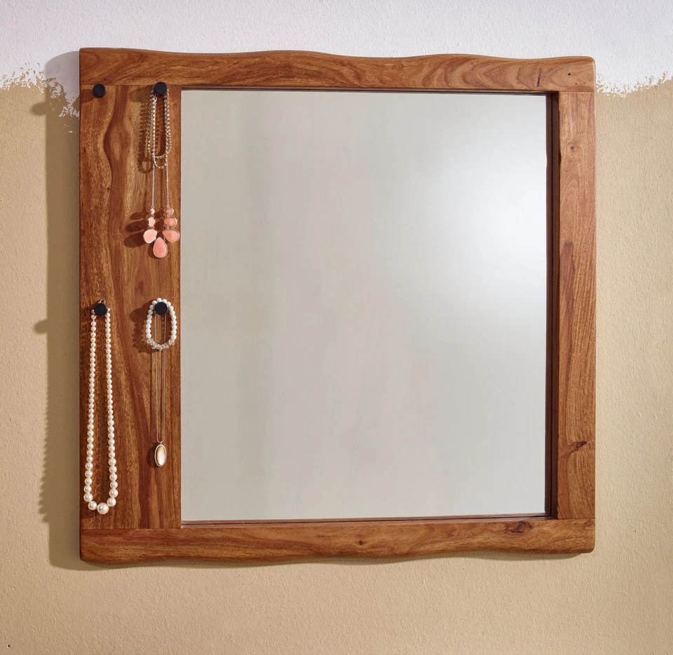 FineBuy Miroir Murale Bois Massif Sheesham 80x80x3 cm Miroir Mur Couloir Grand - Photo 4/4