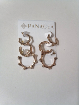 Panacea Earrings Pierced Gold Colored Hoops 3 Sizes 3 Designs
