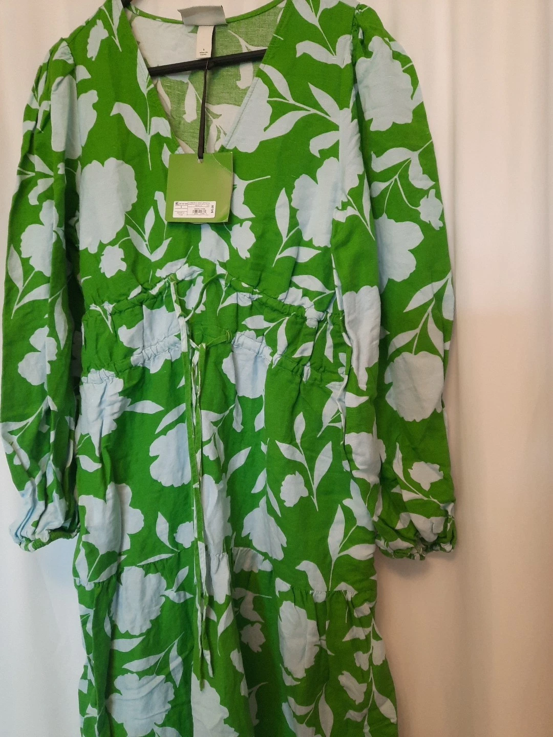 Maxi abito Kate Spade Target classico lino rosa manica lunga verde blu nuovo con etichette