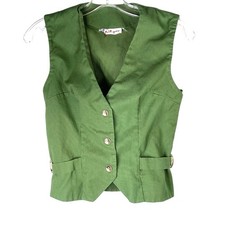 Vintage Petti-gree Womans Suit Vest Green Gold Buttons Retro 70s Mod Hippie Top