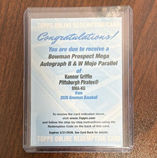 2026 Bowman Konnor Griffin Prospect Mega Auto B&W Mojo Redemption BMA-KG /15