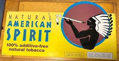 cigarettes with an indian logo NATURAL TOBACCO AMERICAN SPIRIT YELLOW CIGARETTES SIGN INDIAN LOGO 11 X 20