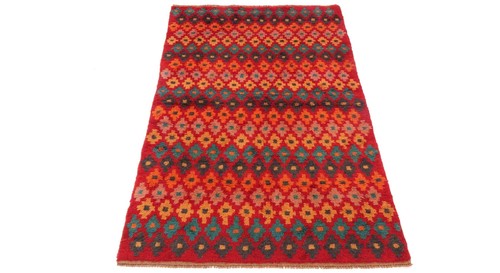 Gabbeh Teppich 110x170 Handgeknüpft Rot Streifen Orientalisch UNIKAT Kurzflor b - Picture 2 of 8