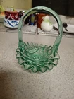 Vintage Rare Miniature Fenton Sea Green Mint Pinwheel Ruffled Basket Twist Hndl.